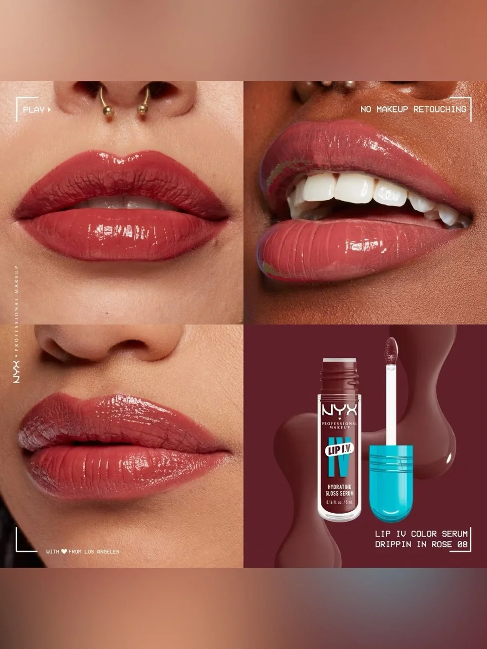 NYX Lip IV Hydrating Gloss Stain - Drippin In Rose, NEW